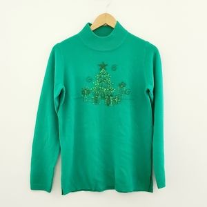 Quacker Factory green Christmas sweater small